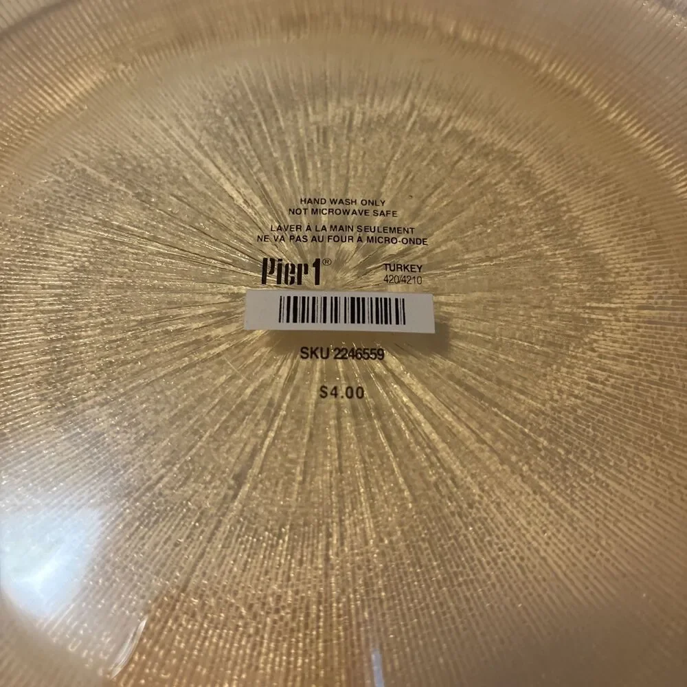 Pier 1 Clear Amber 8.5” Plate Starburst Replacement NWT
